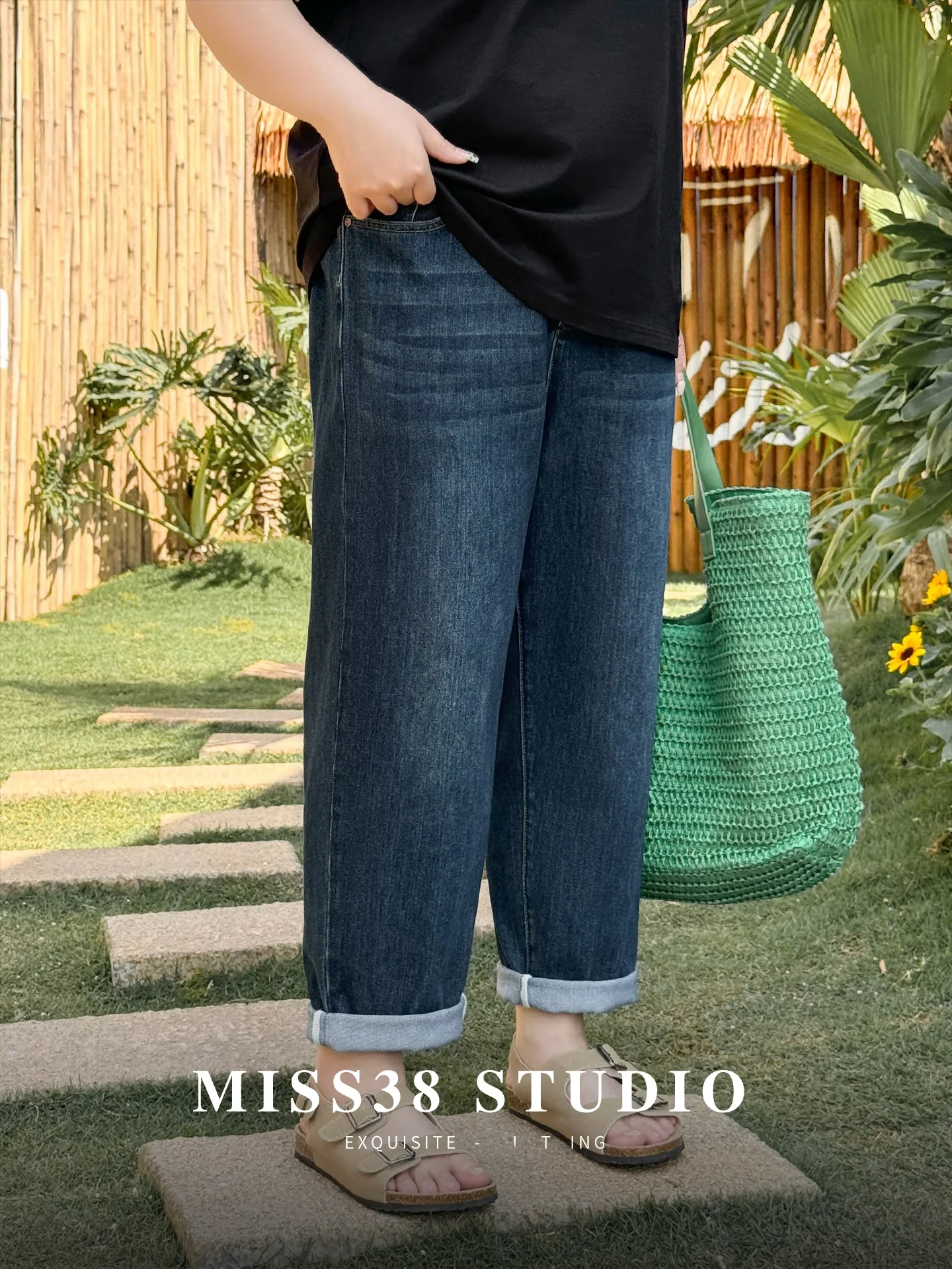 

Джинсы с высокой талией больших размеров, широкие брюки-харлан, летние утягивающие шорты из смесового хлопка для повседневной носки