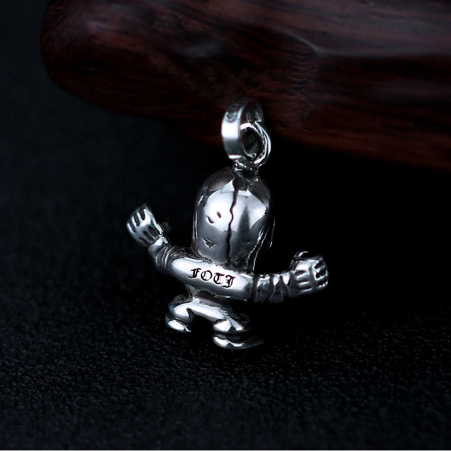 قلادة قزم على شكل جمجمة واقفة من الفضة الإسترليني S925 للرجال، قلادة صلبة عتيقة، قلادة واحدة على الطراز الأمريكي الشرير #4