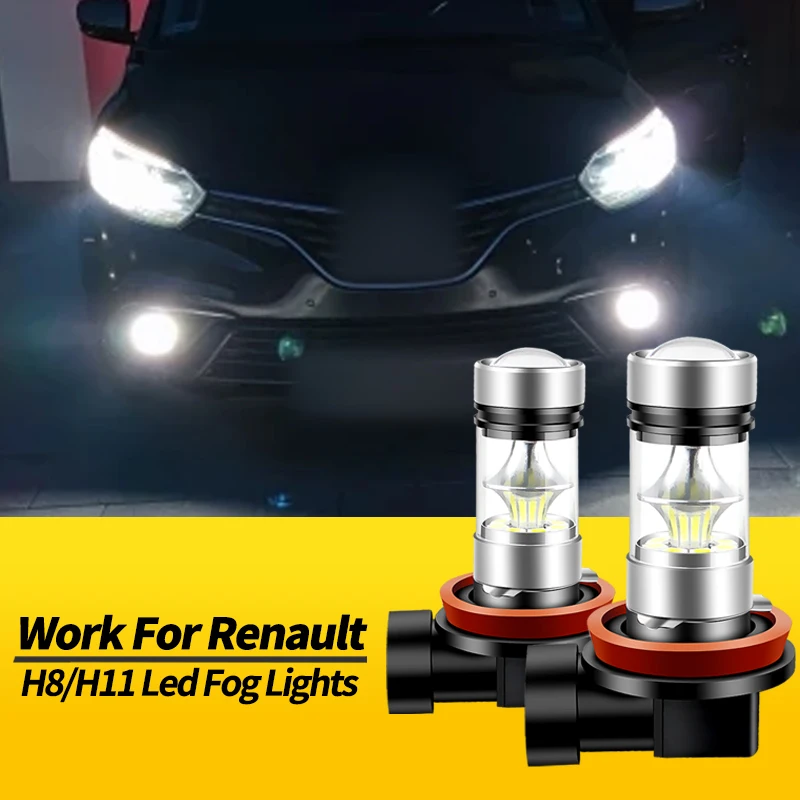 2PCS H8 H11 100W LED Fog Lights Bulbs Canbus For Renault Kangoo Koleos Logan Sandero 1 2 Modus Talisman  Espace Car Accessories