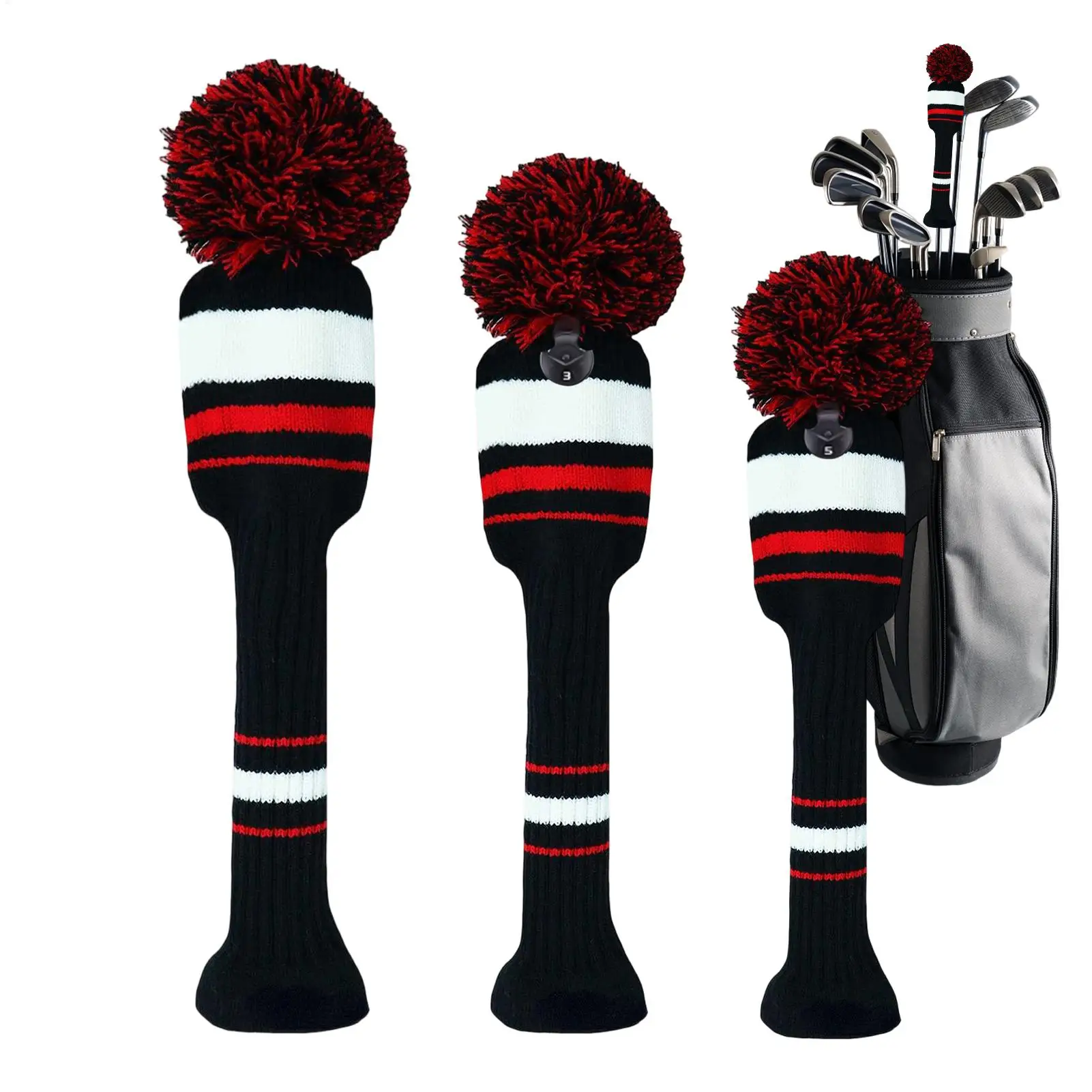Washable Golf Club Head Covers, Stretchy Striped Golf Sleeve