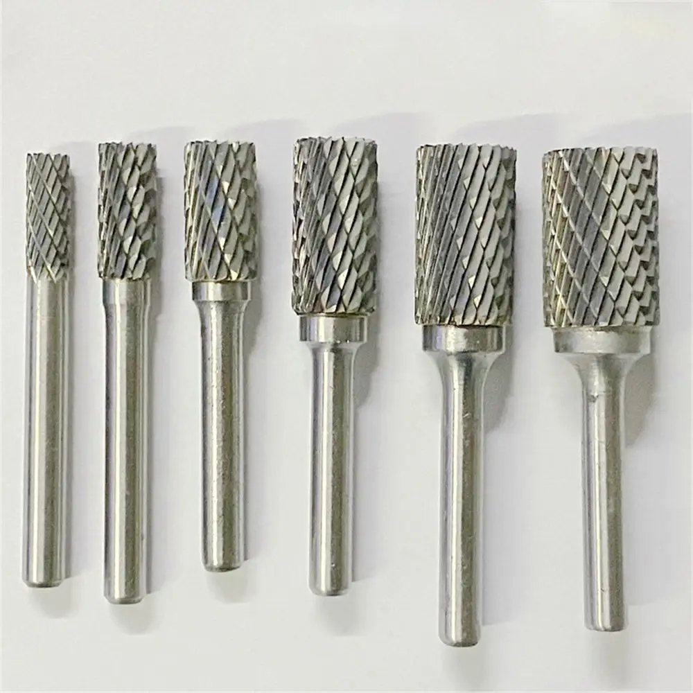 Tipo cilíndrico Tungsten Steel Milling Cutter, Moagem Head, Single e Double Slot Rotary File, 6mm