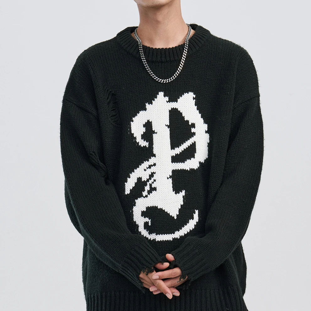 

2025 New American Retro Vintage Sweater Street Design Sense Destruction Wind Pullover Knitted Sweater Oversize