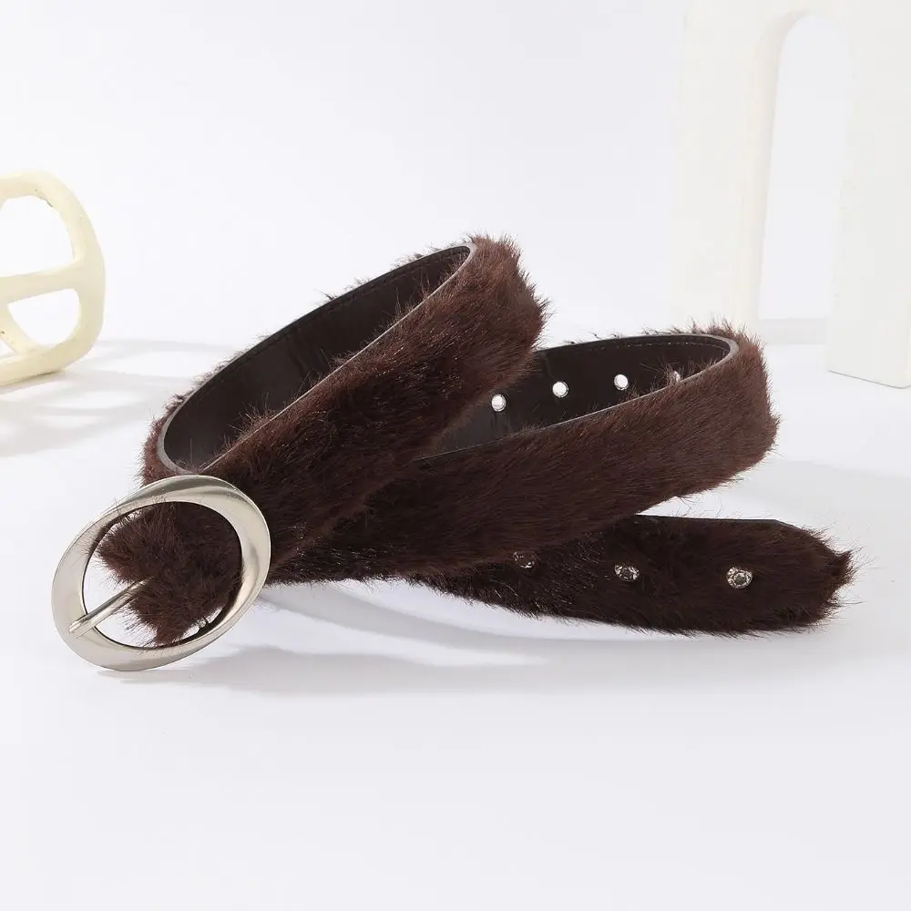 Vintage Trendy Design Faux Fur Belts Luxury Y2K Imitation Rabbit Fur Belt Punk All-match Furry Belt Women Fashion