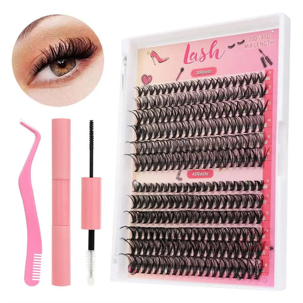 Natural Look 9-16mm Mix Individual Lashes Kit 30D 40D Curl Self-Use at Home 120Pcs Lash Clusters Eyelash Extension Kit