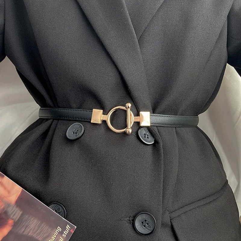 Women Leather Thin Belt Metal Fashion Hook Buckle Adjustable Waist Strap For Trouser Dress Brand Quality Women Belt