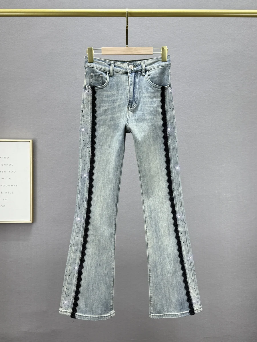 

Ретро джинсы с высокой талией и расклешенными штанинами для женщин, весна-лето, новые эластичные облегающие длинные брюки из хлопкового стрейч-денима, синие джинсы