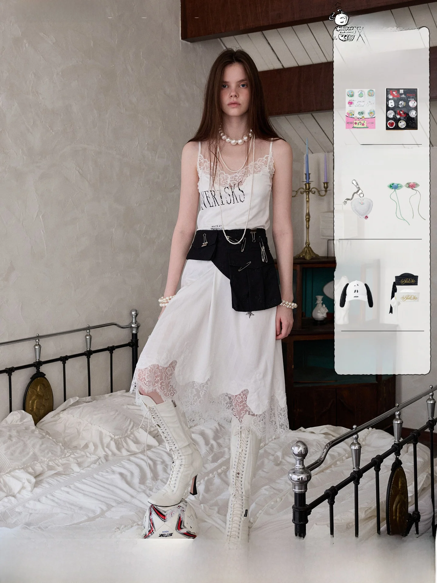 

Sexy Strapless Midi Dress with Heavy Satin Letter Print And Lace Splicing by 1JINN STUDIO High Waist Ins Style Summer Dress f...