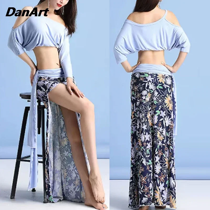 Neues Damen-Bauchtanzkostüm für Herbst und Winter, sexy bedrucktes geteiltes Übungskostüm mit Sicherheitshosenfunktion