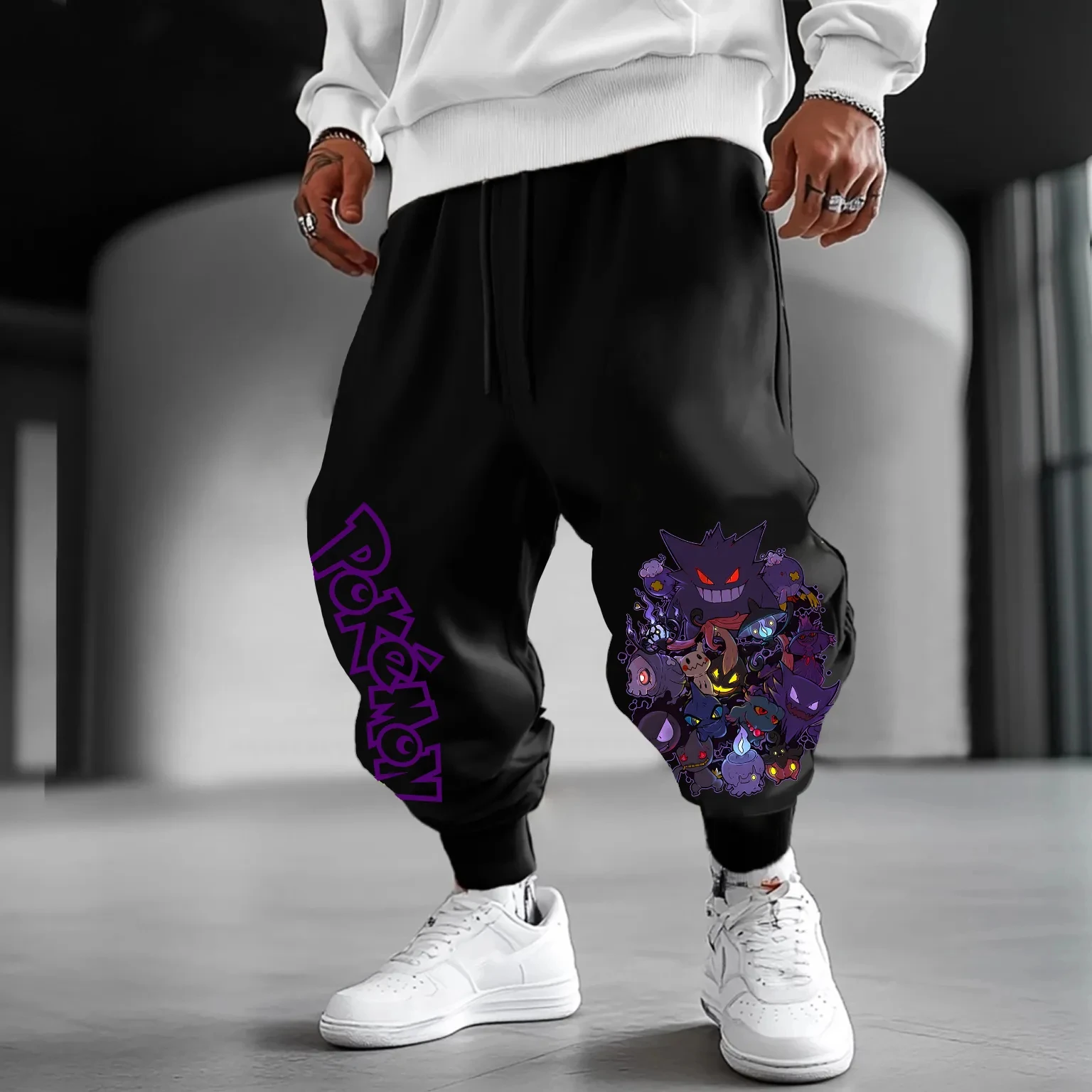 Pokémon jogo dos desenhos animados impressão sweetpants masculino e feminino outono/inverno novo harajuku na moda casual solto calças de colarinho de grandes dimensões