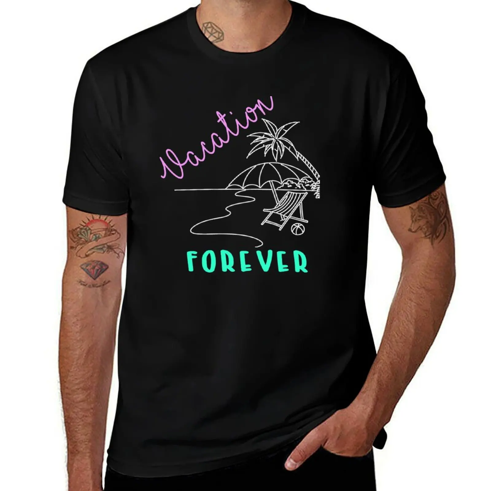 Vacation Forever 80's Vintage Style T-Shirt Basic Short Sleeve T-Shirt for Men