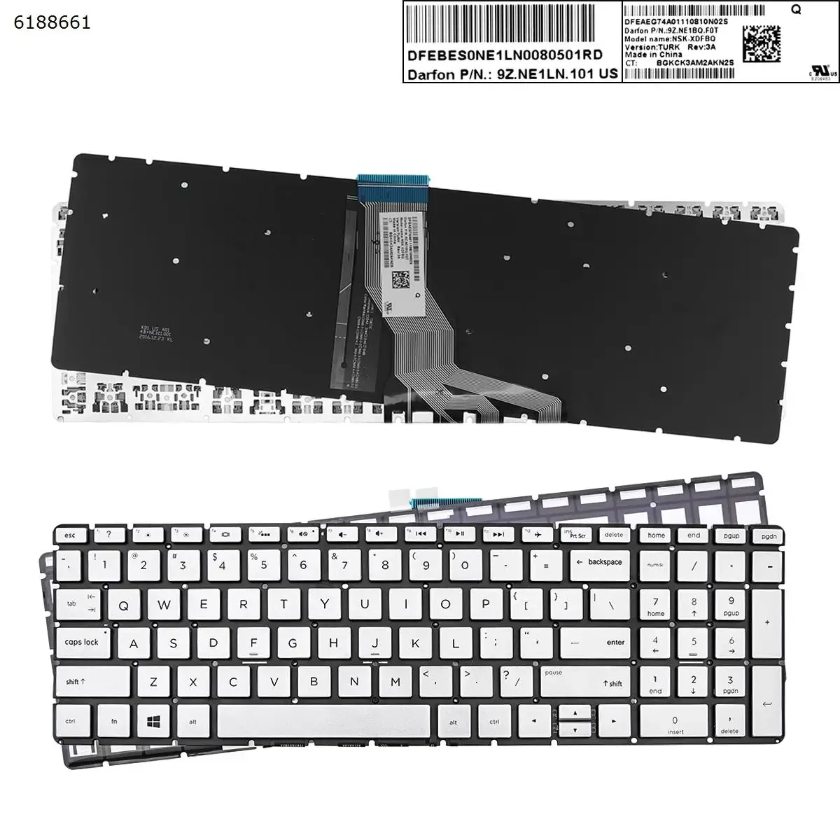 

US Laptop Keyboard for HP Pavilion 15-BS Silver with Backlit