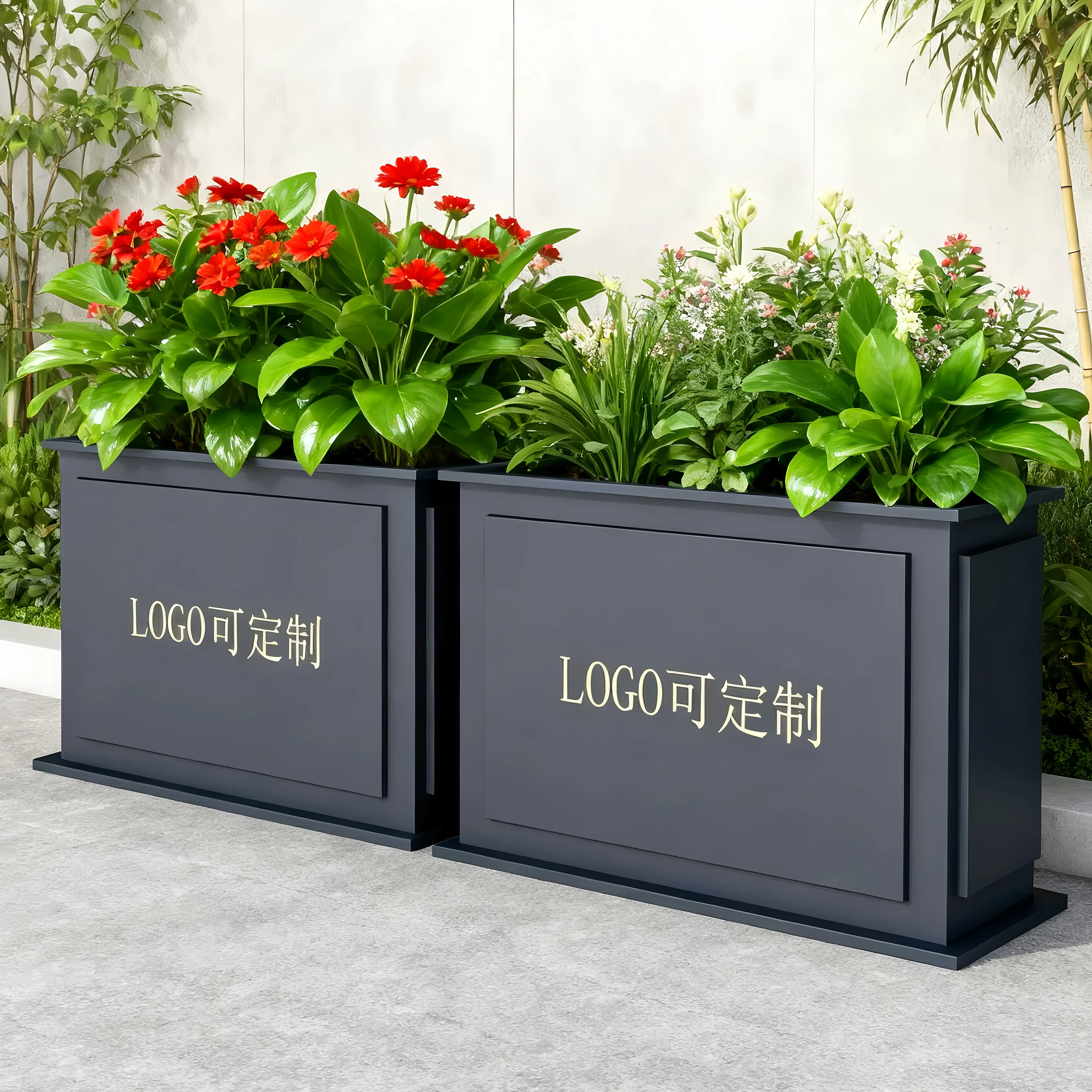 Outdoor wrought iron flower box fence outdoor pendulum commercial street stainless steel flower slot rectangular sales departmen