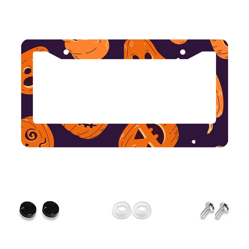 

1pc Orange Pumpkin Pattern 2 Hole License Plate Frame Aluminum Material 6x12 Inches with Screw Set Funny Car Decoration Gift Re