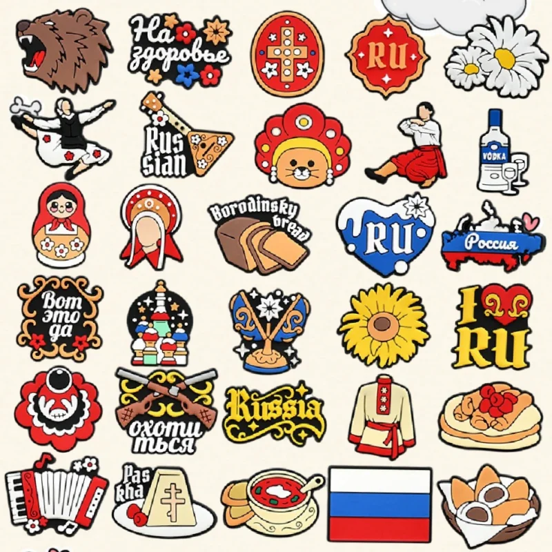 

Russian Series PVC Shoe Charms Classic Buckle Decorations for Kids Party Xmas Gifts Wholesale Single Sale