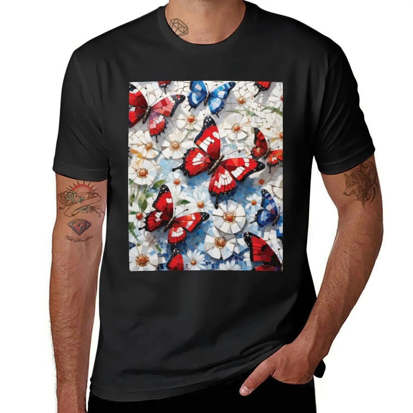 Red and blue butterflies T-Shirt shirts graphic tees Short sleeve tee mens tall t shirts