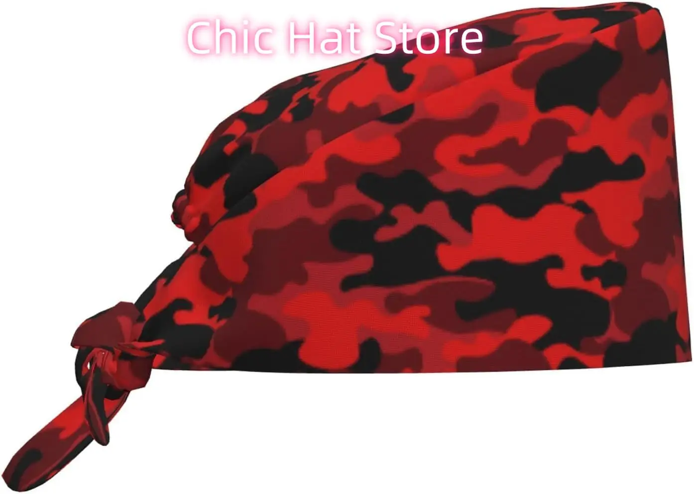 

Camo Camouflage Bright Black Red Working Cap Scrub Cap with Sweatband Adjustable Unisex Women Tie Back Hat Nurse Caps
