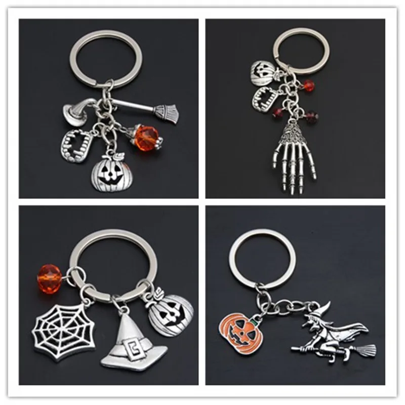 Halloween keychain pumpkin wizard broomstick tooth keychain witch charm nightmare devil jewelry lady keychain Halloween spirit