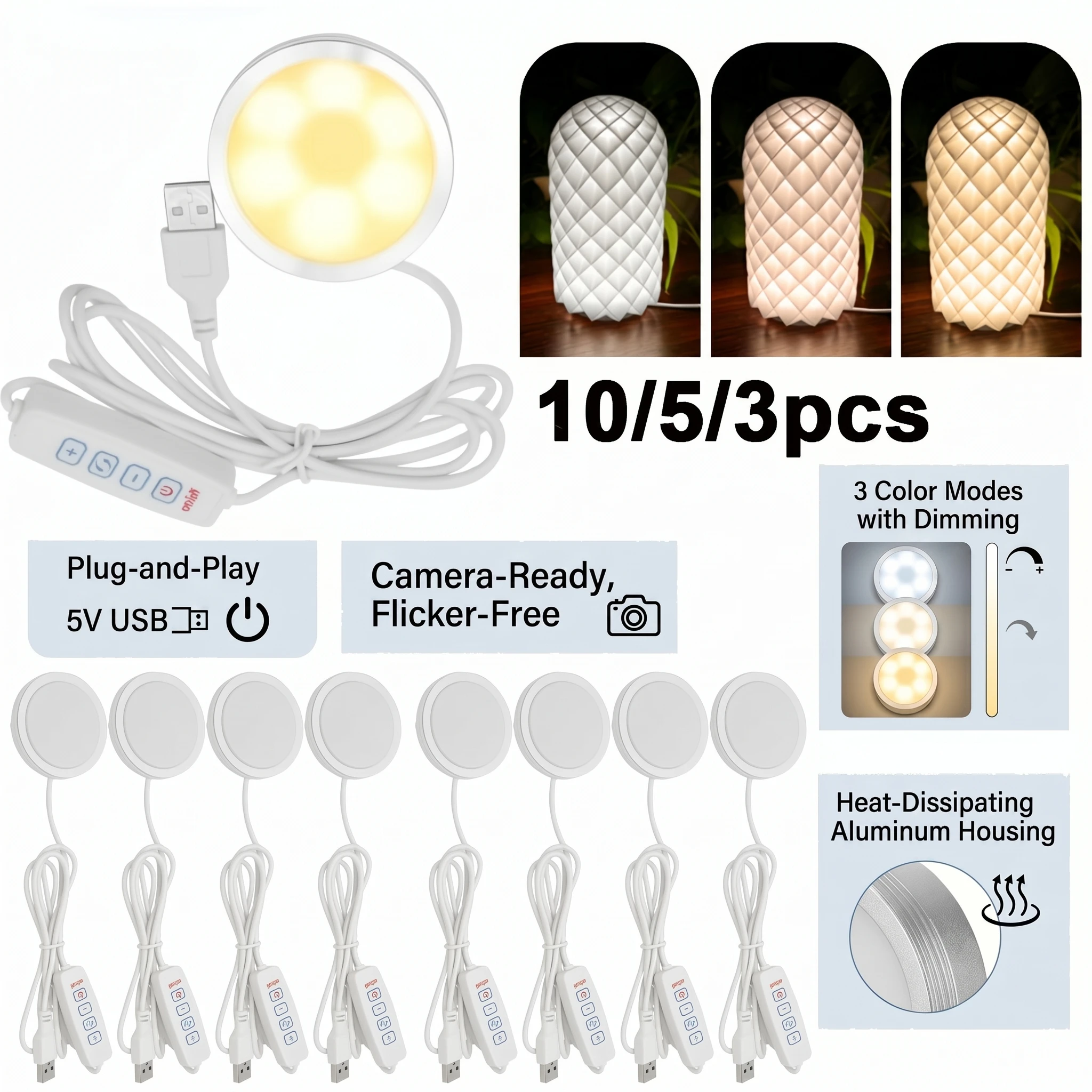 3D Printer LED Light for Bambu Lab MH001 USB Enclosure Lamp Flicker Free Dimmable Remote Versatile Desk Cabinet Work Light