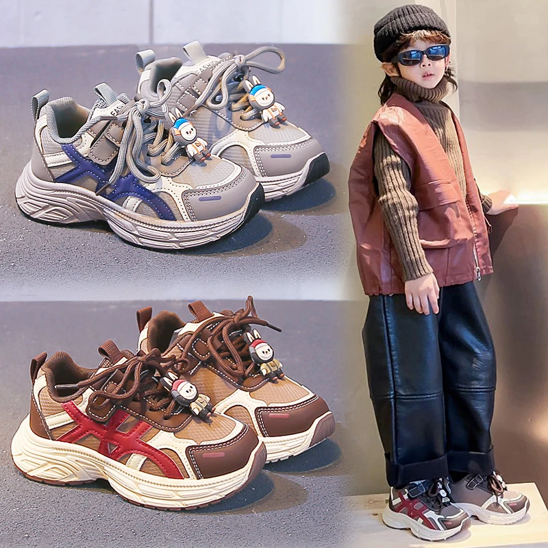 

Детские кроссовки для мальчиков 2026 года, весенние спортивные кроссовки в стиле «папиных» кроссовок, нескользящие, для бега, детская обувь