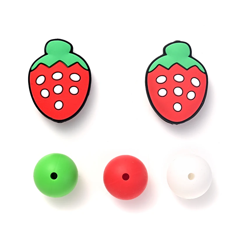 

32Pcs Food Grade 15mm Round Silicone Teether Beads Strawberry Shape Focal Beads Baby Chewable Nursing Teething Toys For Diy