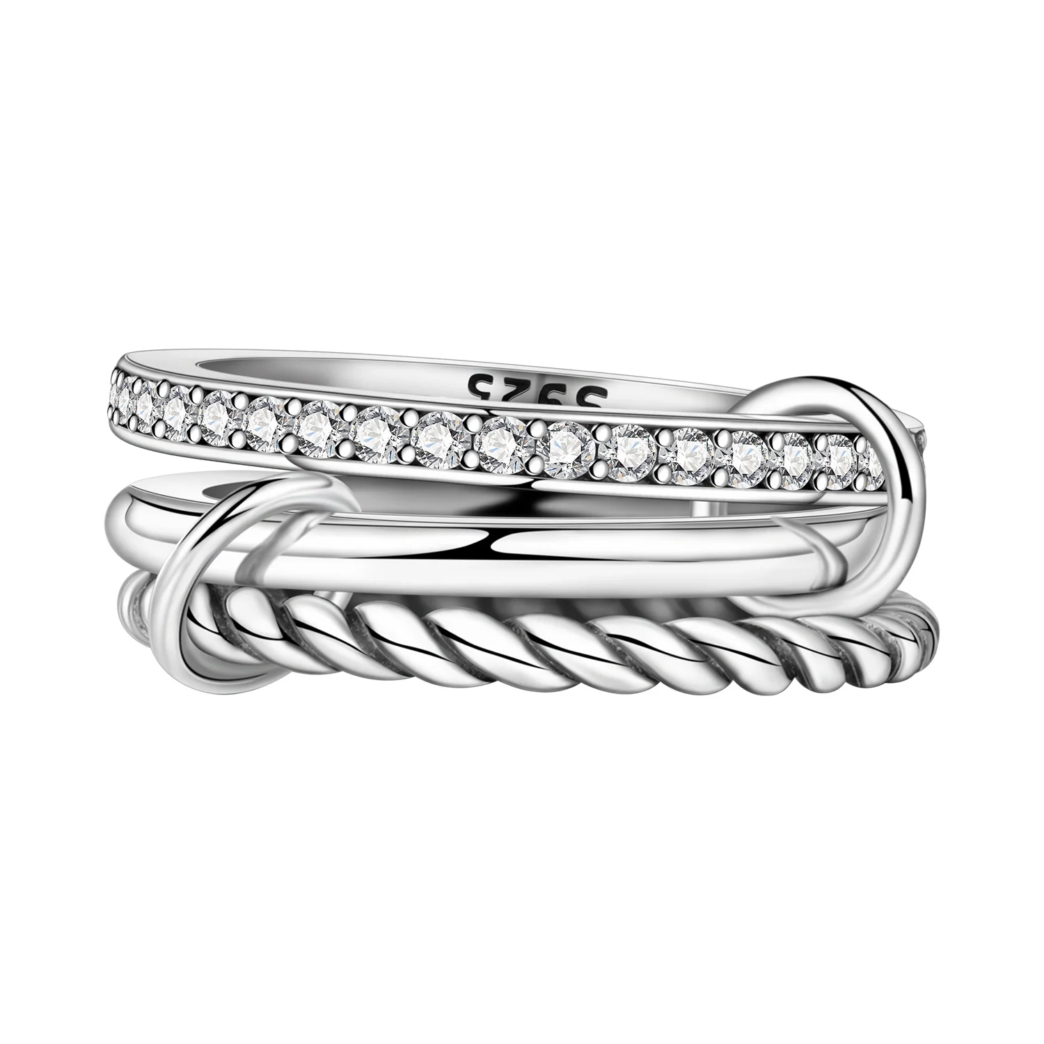 Women's S925 Sterling Silver Multi Ring Woven Closed Ring