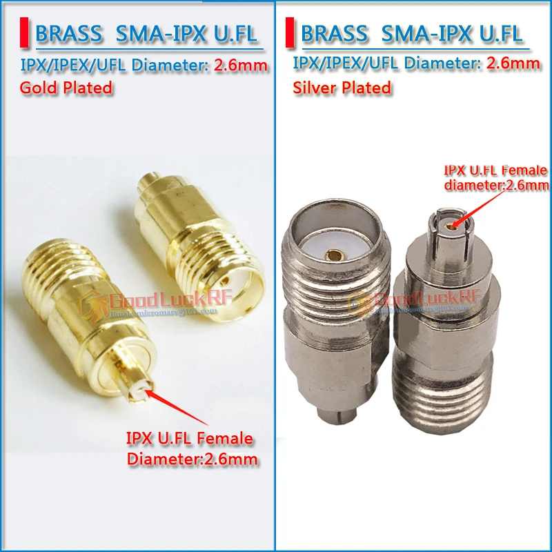 SMA Female to IPX IPEX U.FL Female diameter 2.6mm Cable Straight Gold silver Plated Brass Coaxial RF Connector Socket Adapters