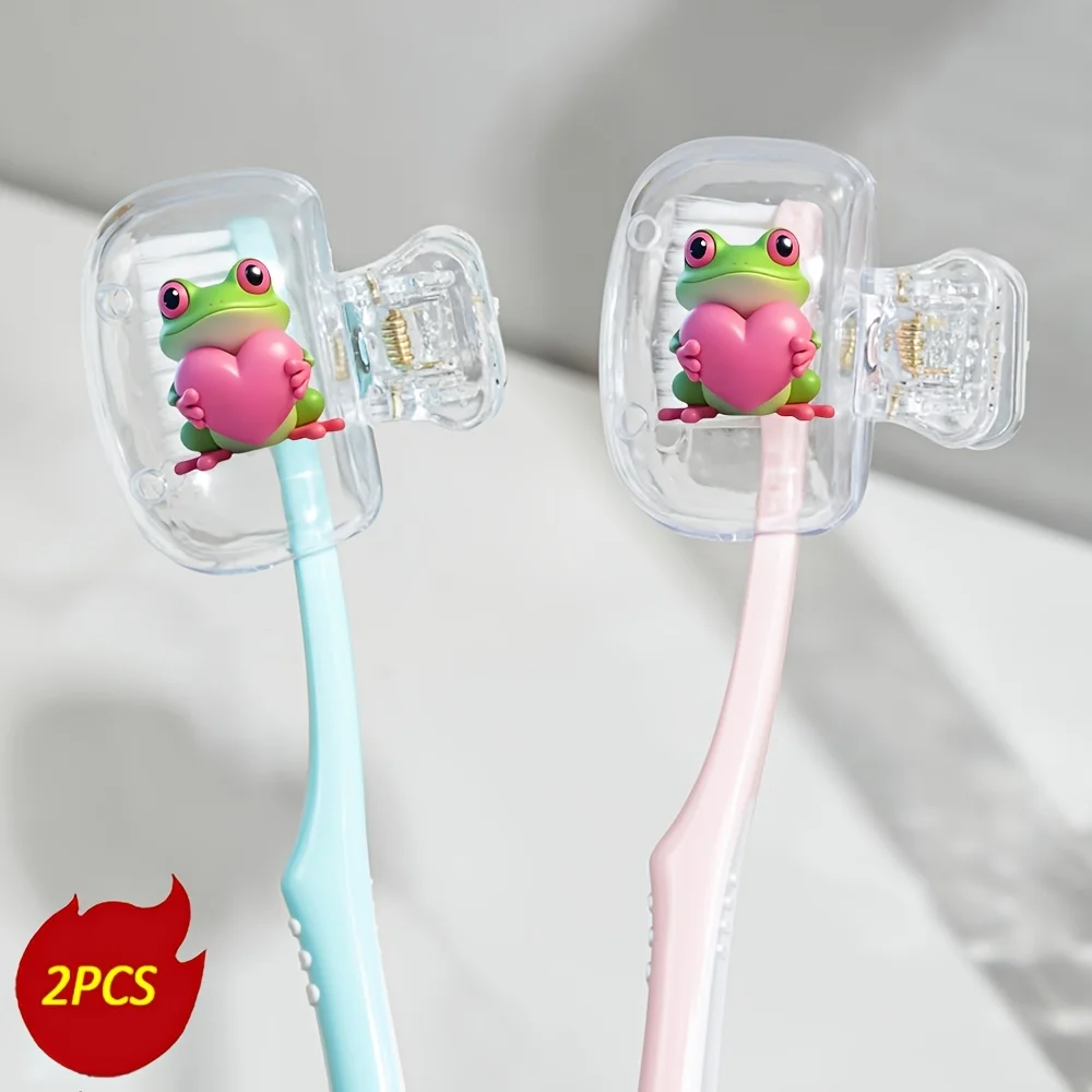 2pcs Cute Frog Toothbrush Storage Case for Travel Ventilation Holes to Keep Toothbrush Heads Clean and Dry Gifts For Family her