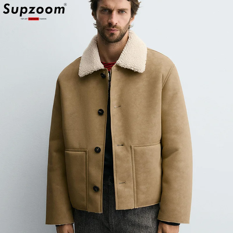 

Supzoom 2025 New Arrival Autumn And Winter Lapel Loose Casual Suede Fabric Single Breasted Bf Style Handsome Jackets Men Coat