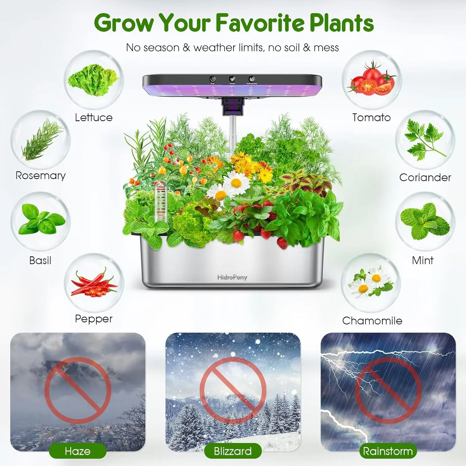 

Hydroponics Growing System Indoor Garden - Herb Garden with Grow Light, 15 Pods Stainless Steel Indoor Garden Kit,