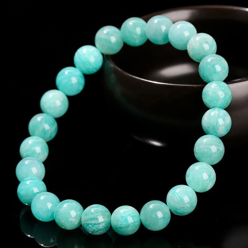 JD Natural Stone Amazonite Beaded Strand Bracelet Women Men Handmade Stretch Rope Bracelet Luxury Jewelry Energy Healing Gift