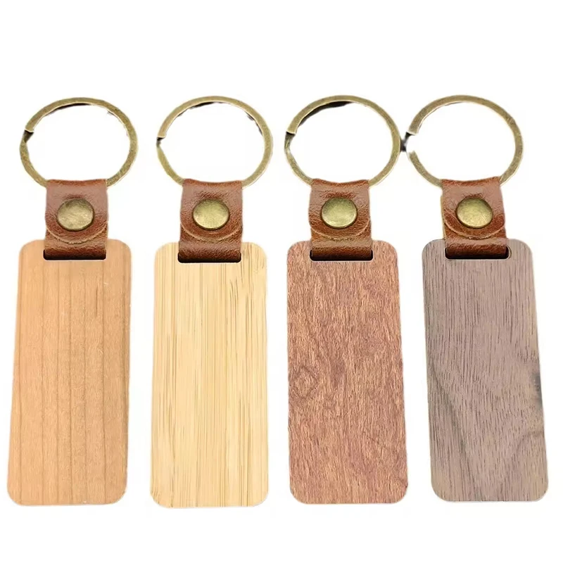 100Pcs Blank Natural Wood Key Tags, Rectangle Wooden Keychains with Antique Key Rings, Perfect DIY Gift Making Accessories