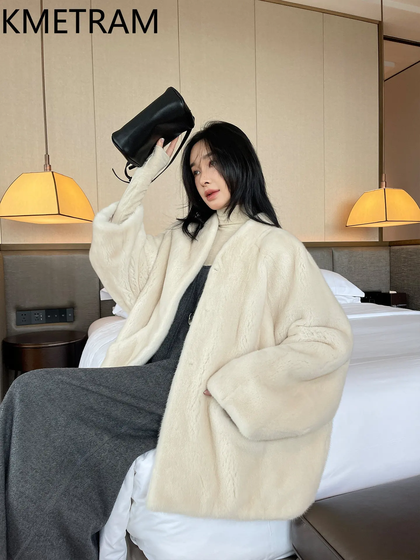 KMETRAM Natural Whole Mink Fur Jacket Women V-Neck Fashion Winter Jackets Luxury Real Fur Coat Woman Clothing 68cm 2026 jaqueta