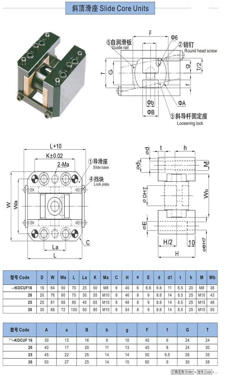 San Xie Standard Oblique Top Seat KOCUF10 12 16 20 25 Oblique Top Sliding Seat Self lubricating Movable Core Assembly