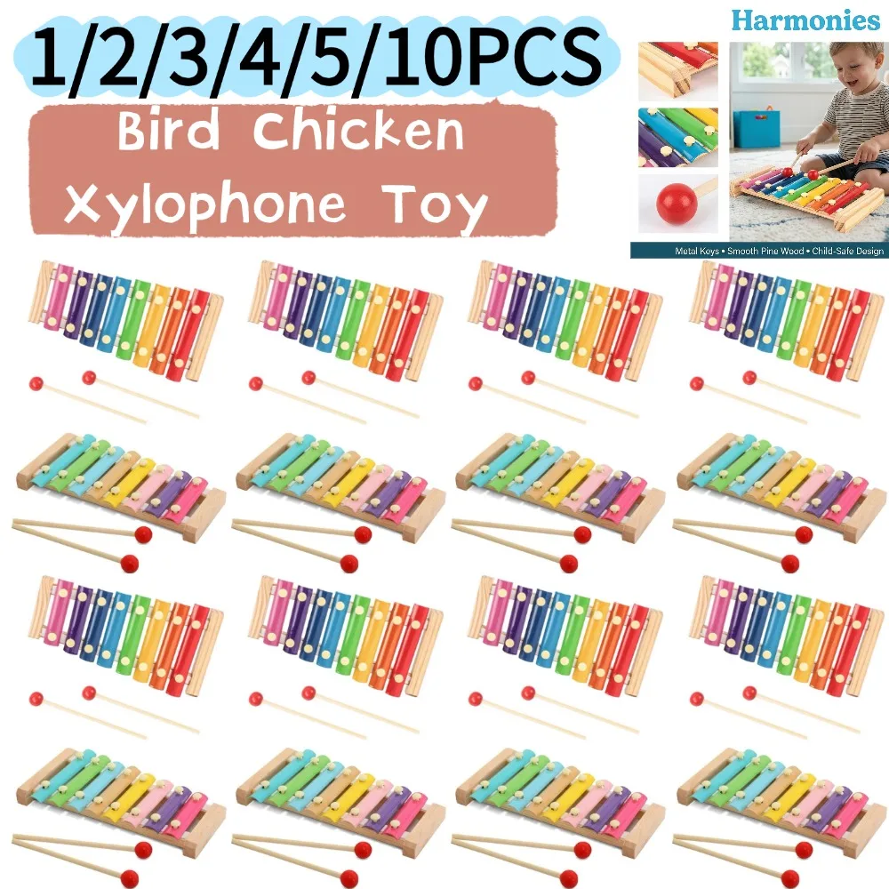 Bird Chicken Xylophone Toy Wooden Suspensible Bird Cage Accessories Musical Toy with 8 Keys for Chicken Bird Parrot Macaw Hens