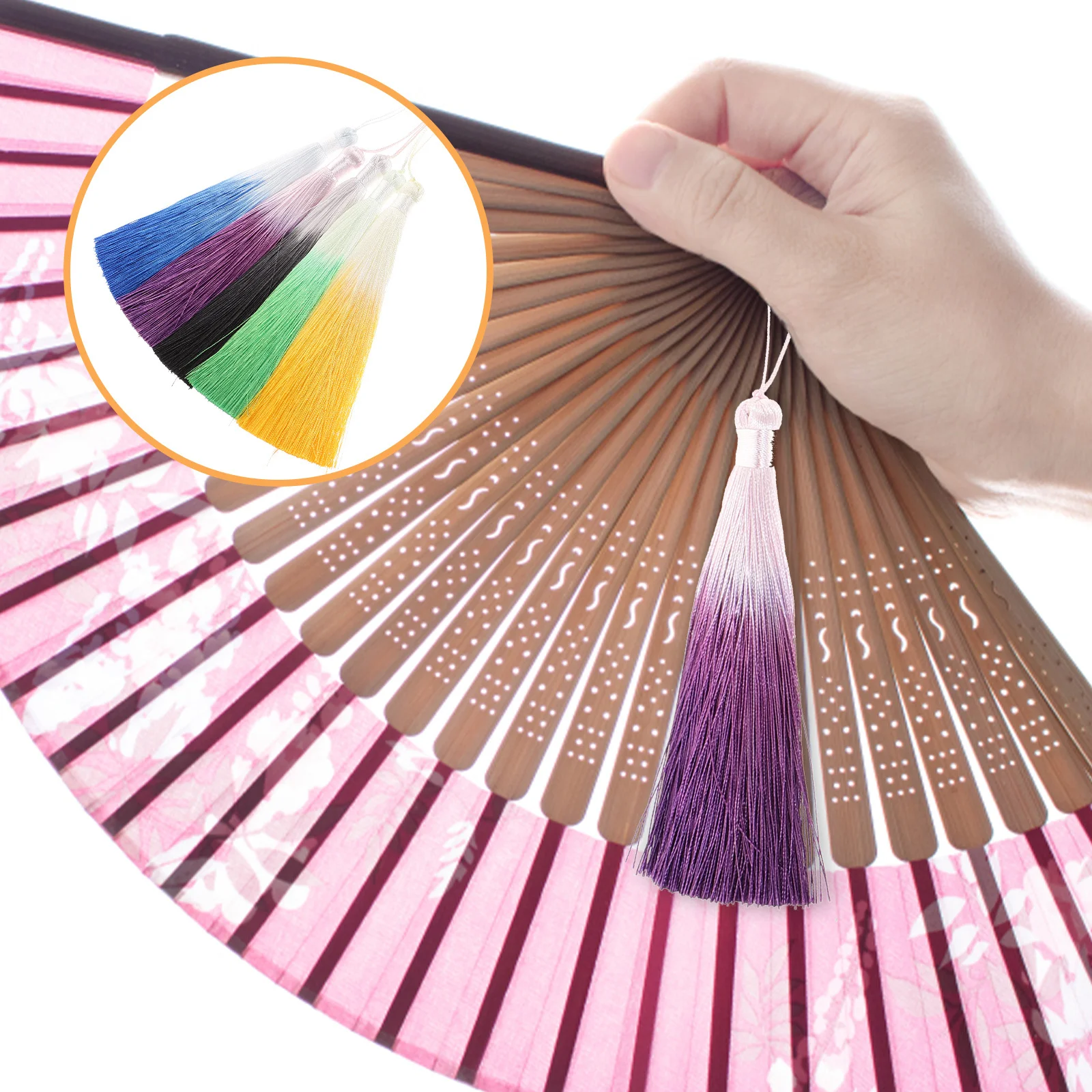 

5pcs Gradient Color Tassel Hanging Pendant For Diy Bookmark Key Ring Decor Craft Making Accessory Spring Festival Chinese Style