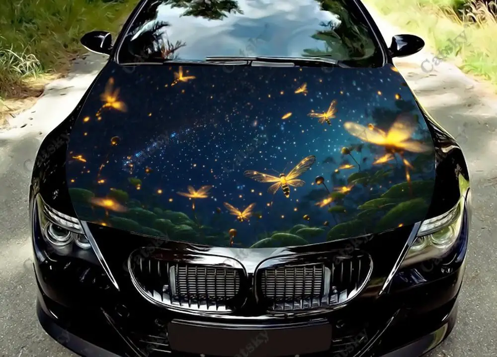 Dance of Fireflies Animal Car Hood Vinyl Stickers Wrap Vinyl Film Engine Cover Decals Sticker on Car Auto Accessories