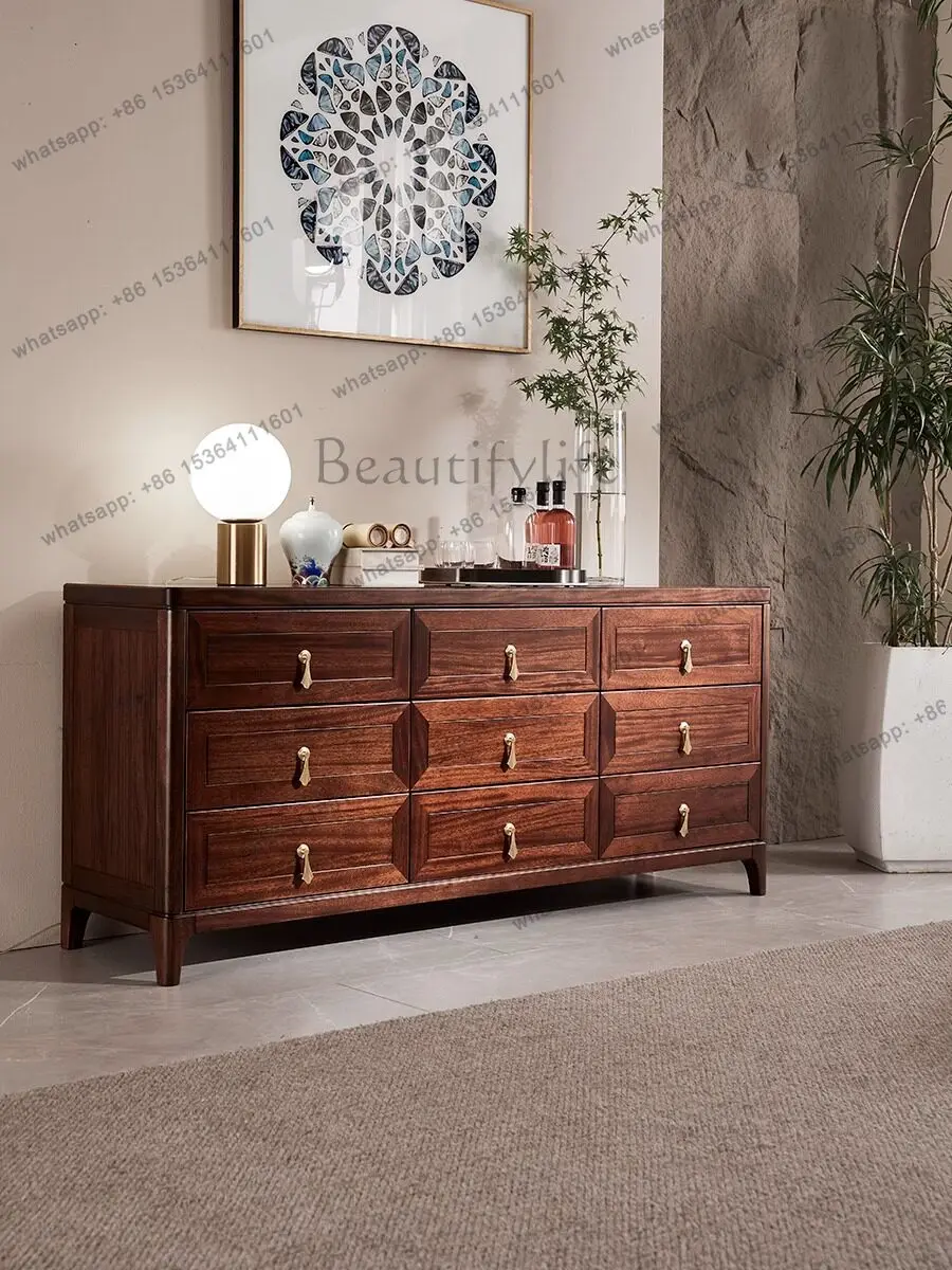 

Ebony log bedroom locker pure solid wood nine bucket storage cabinet