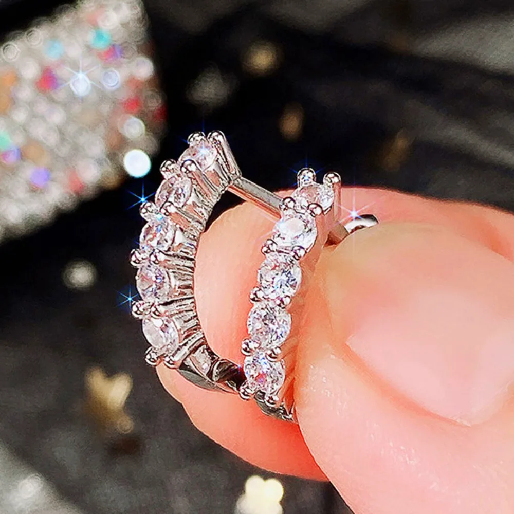 Fashion Simple Sparkling Row High Quality 5A Zircon Hoop Earrings for Women Stainless Steel Piercing Jewelry Accessories Gifts
