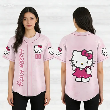 

Hello Kitty Women's Short sleeved Sports Shirt Quick drying Breathable 2025 Summer New Baseball Shirt T-shirt Football Shirt