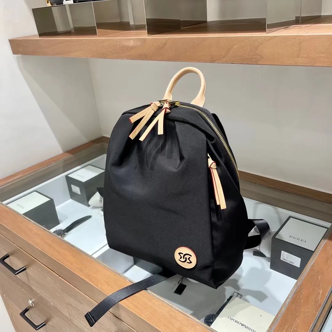 New Waterproof Nylon Backpack for Women with Leather Multiple Pocket 2023 Fashion School Bags Teenage Girl Casual Ladies Handbag