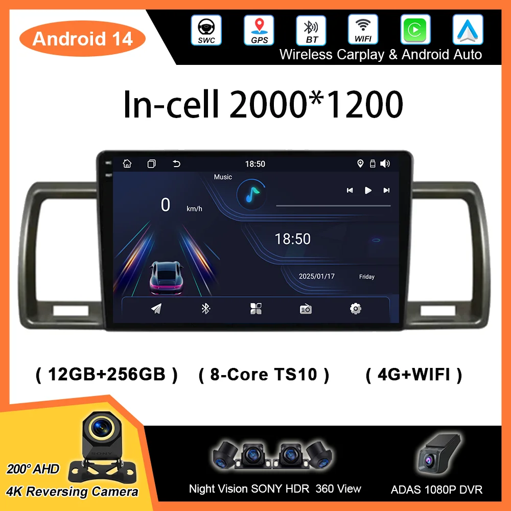 

Auto Radio Stereo Carplay For Toyota Hiace 2004-2019 Android Car Multimidia Video Navigation GPS Head Unit 2din DVD QLED Screen