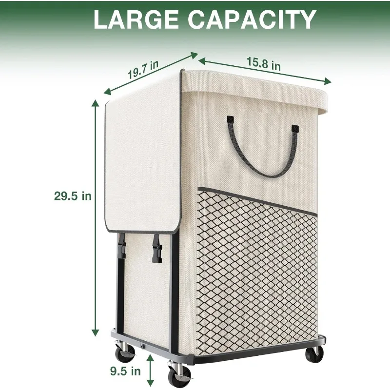 40 Gal(150L) High Grade Large Laundry Basket with Wheels, Rolling Laundry Hamper Laundry Cart with Metal Frame and Removable Bag