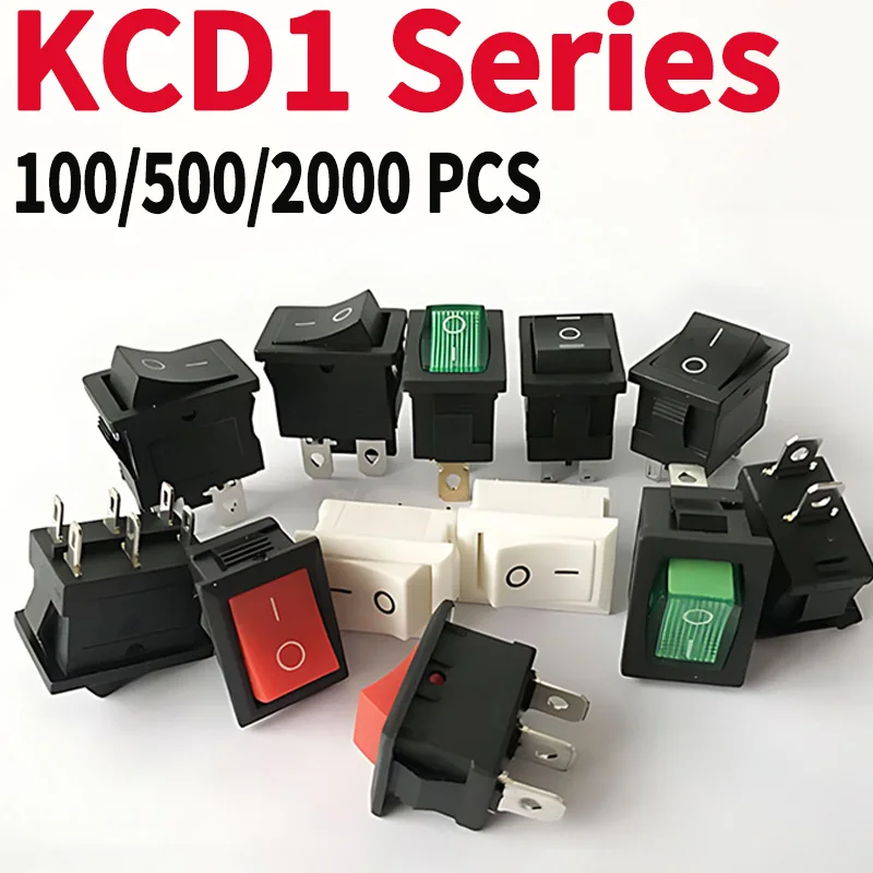 

100PCS KCD1 Boat Car Rocker Switch 15x21mm Black ON-OFF/ON-OFF-ON 2Pin/3Pin/4Pin/6Pin Red Black Power Switch 6A250VAC/10A125VAC