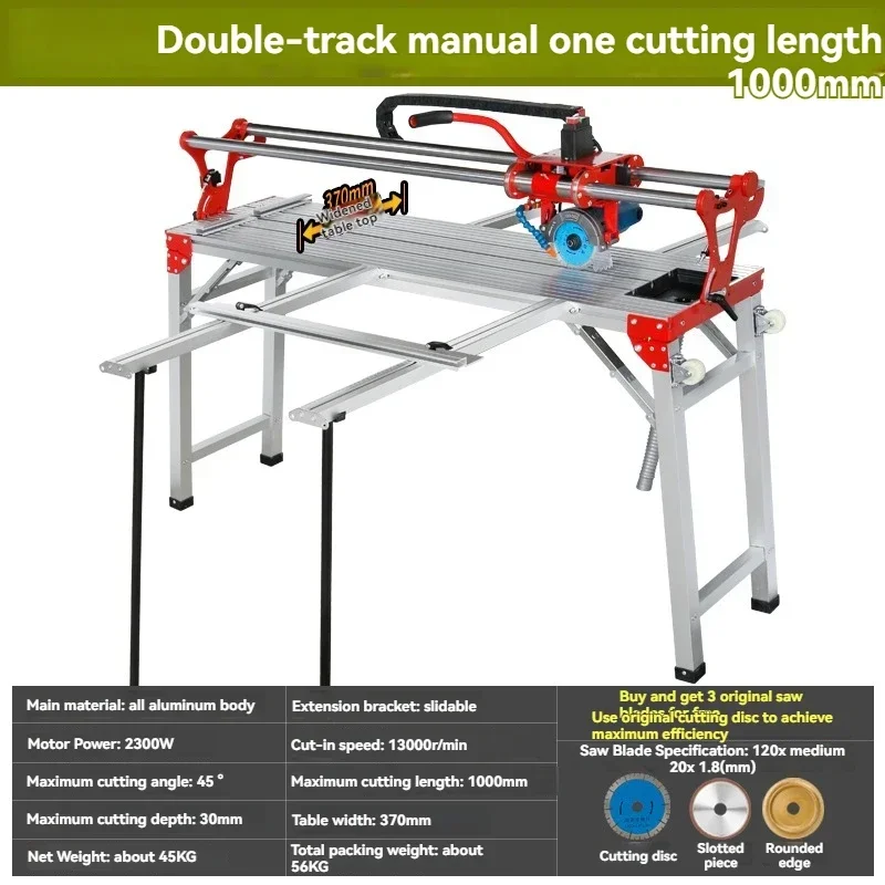 1000mm Multifunctional Electric Stone & Tile Cutter: Water-Cooled Cutting, 45-Degree Beveling, and Grooving Machine