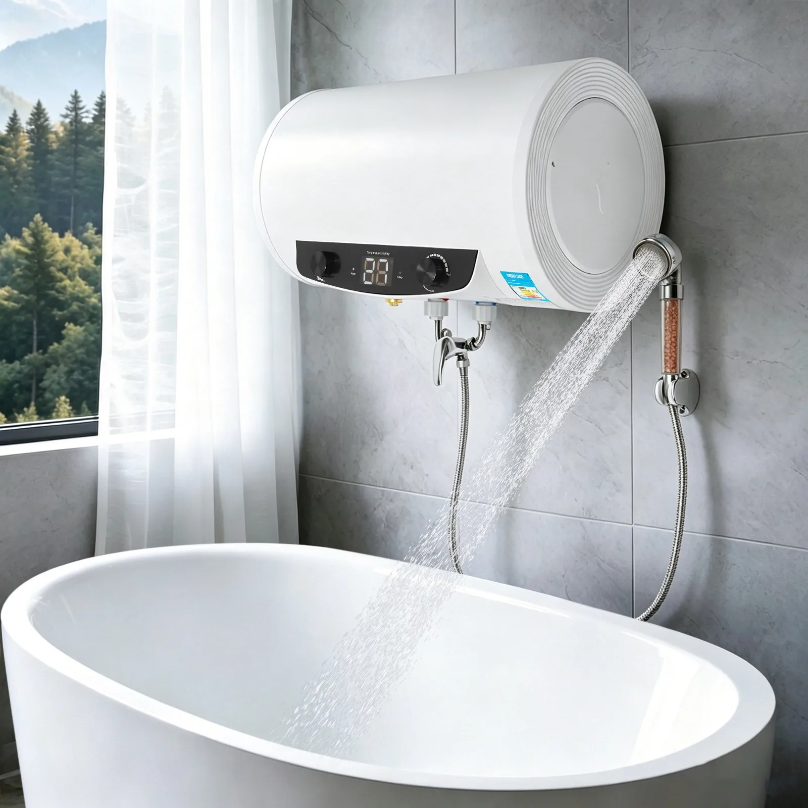 110V 9.25 Gal Wall-mounted Electric Water Heater Tank Water Heater for Bathrooms Apartments Hair Salons