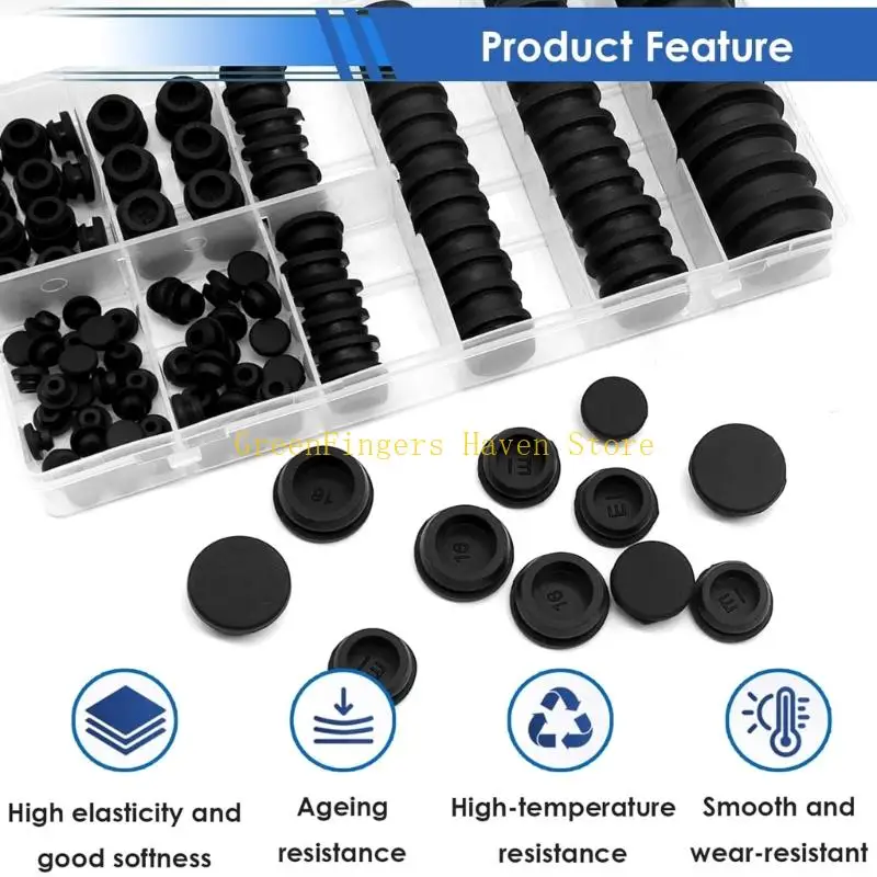F68D 125pcs مقابس ثقب المطاط متعدد الحجم 8 حجم T سدادة سدادة سدادة الغبار