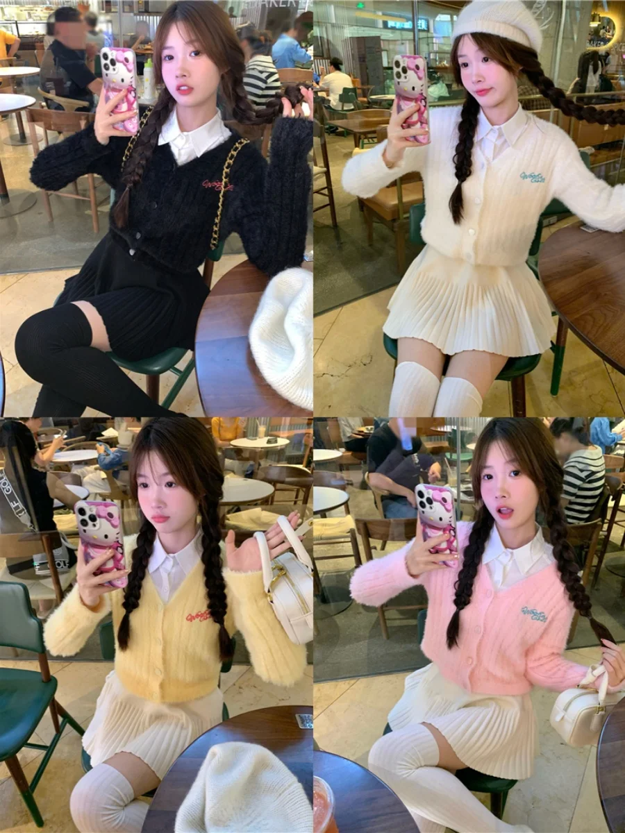   클로젯 PPH 또는 니트 가디건 여성용 브이넥 인조 밍크 벨벳 부드럽고 달콤한 겨울 패션 여성 스웨터