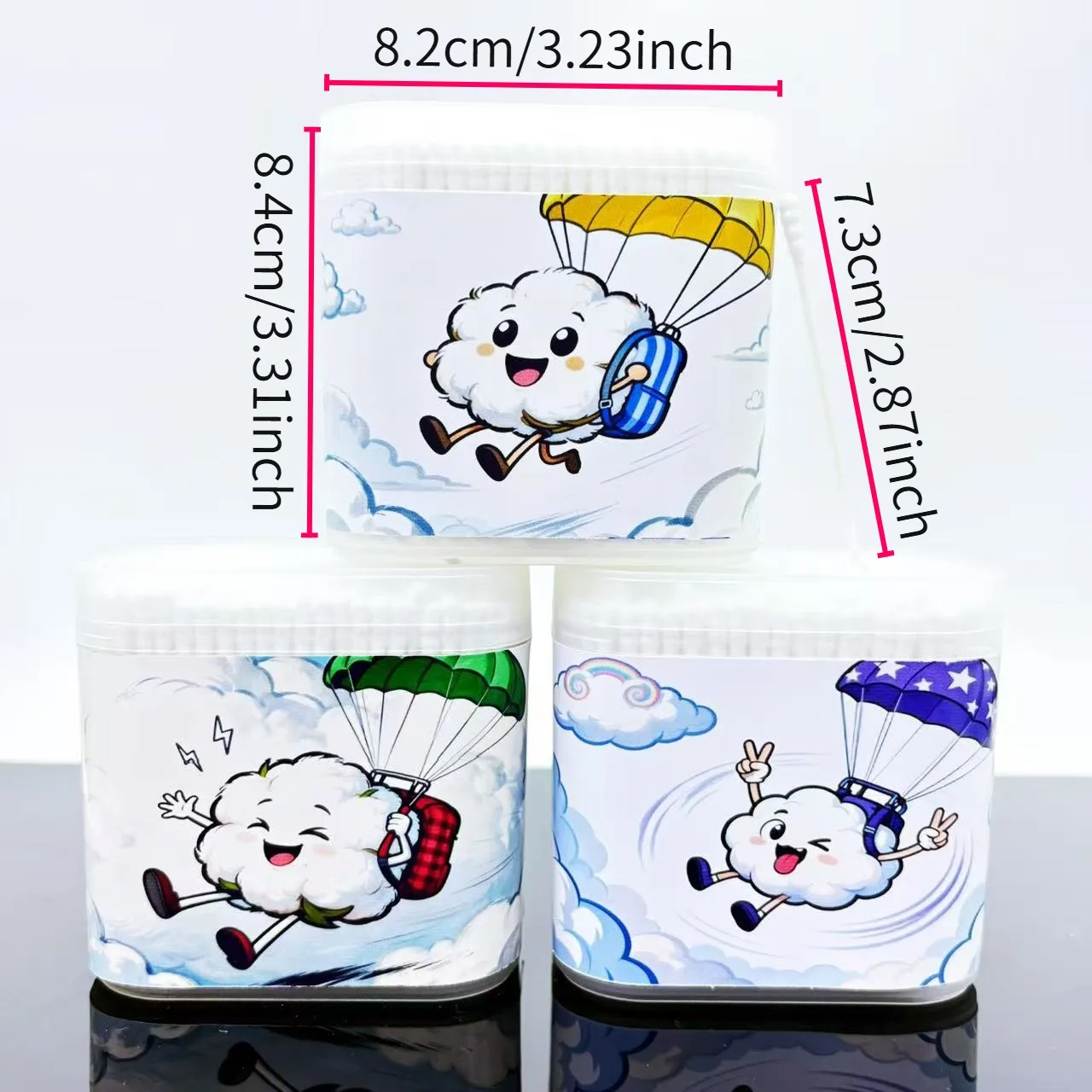 1200 Uds. Hisopos de algodón estimulantes con temática deportiva, hisopos de algodón blancos en forma de paracaídas, palos de hisopo de algodón con cuchara de doble cabeza