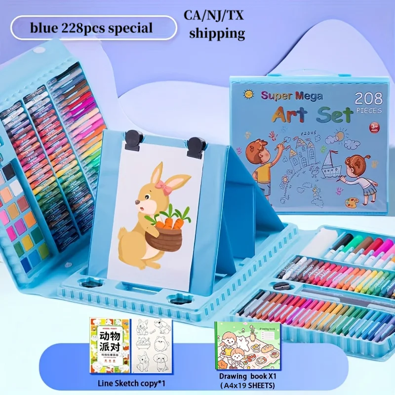 228-Piece Art Supplies Kit for Kids - Painting Art Set Includes Oil Pastels Wax Crayons Color Pencils Acrylic Markers Watercolor Pens Artist Gifts Pink Coloring Tools for Children's Art Board Ideal Easter & Children's Day Gifts