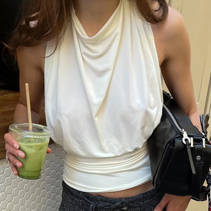 

2026 Summer New Swing Neck Sleeveless Neck Solid Color Basic Backless Vest